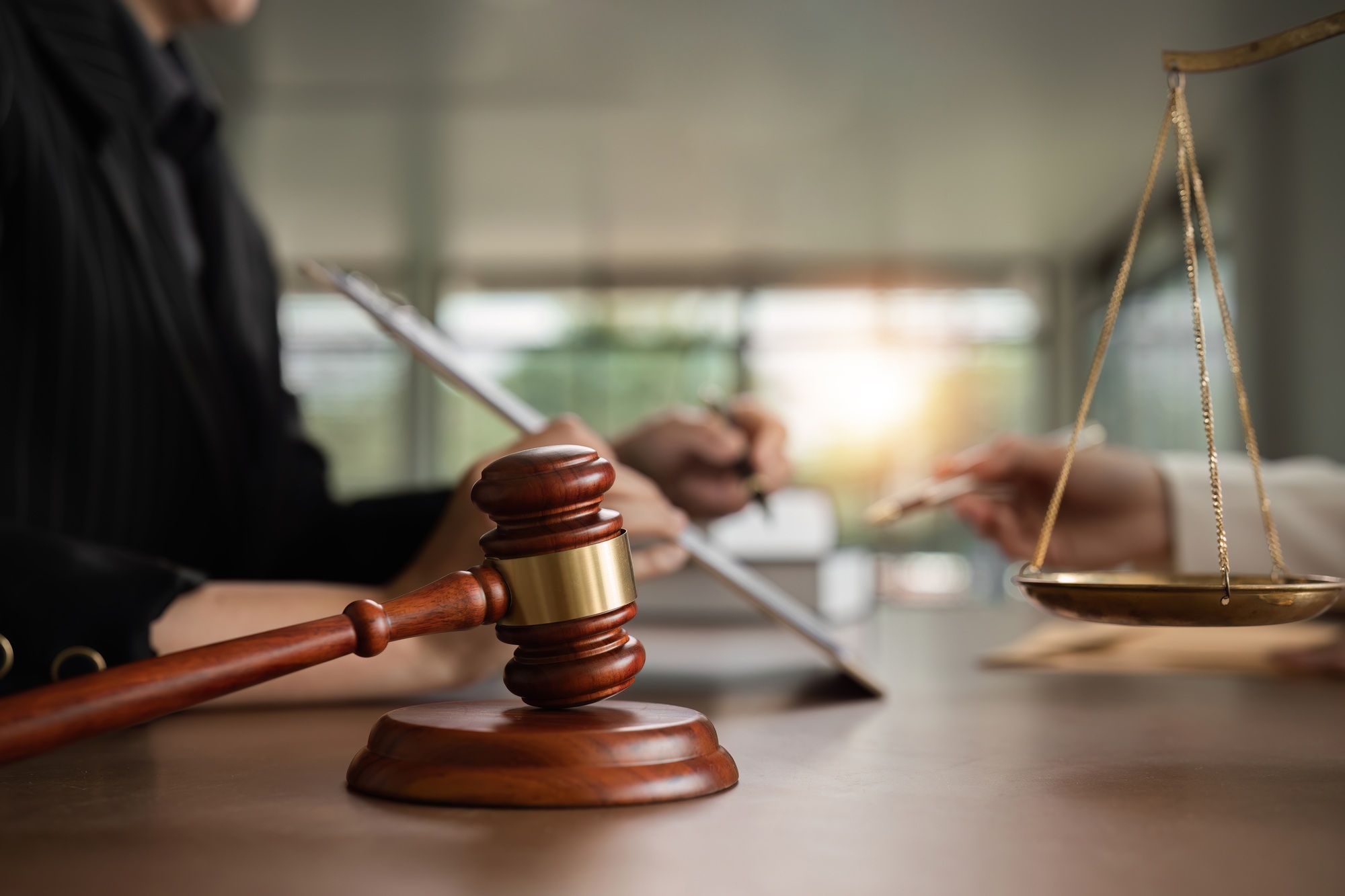 Legal concepts and lawyers Judge's hammer in the courtroom of the court for criminal judgments and